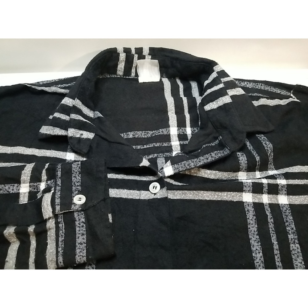 Unbranded Womens Flannel Plaid Shirt Long Sleeve Button Up Black White Large
